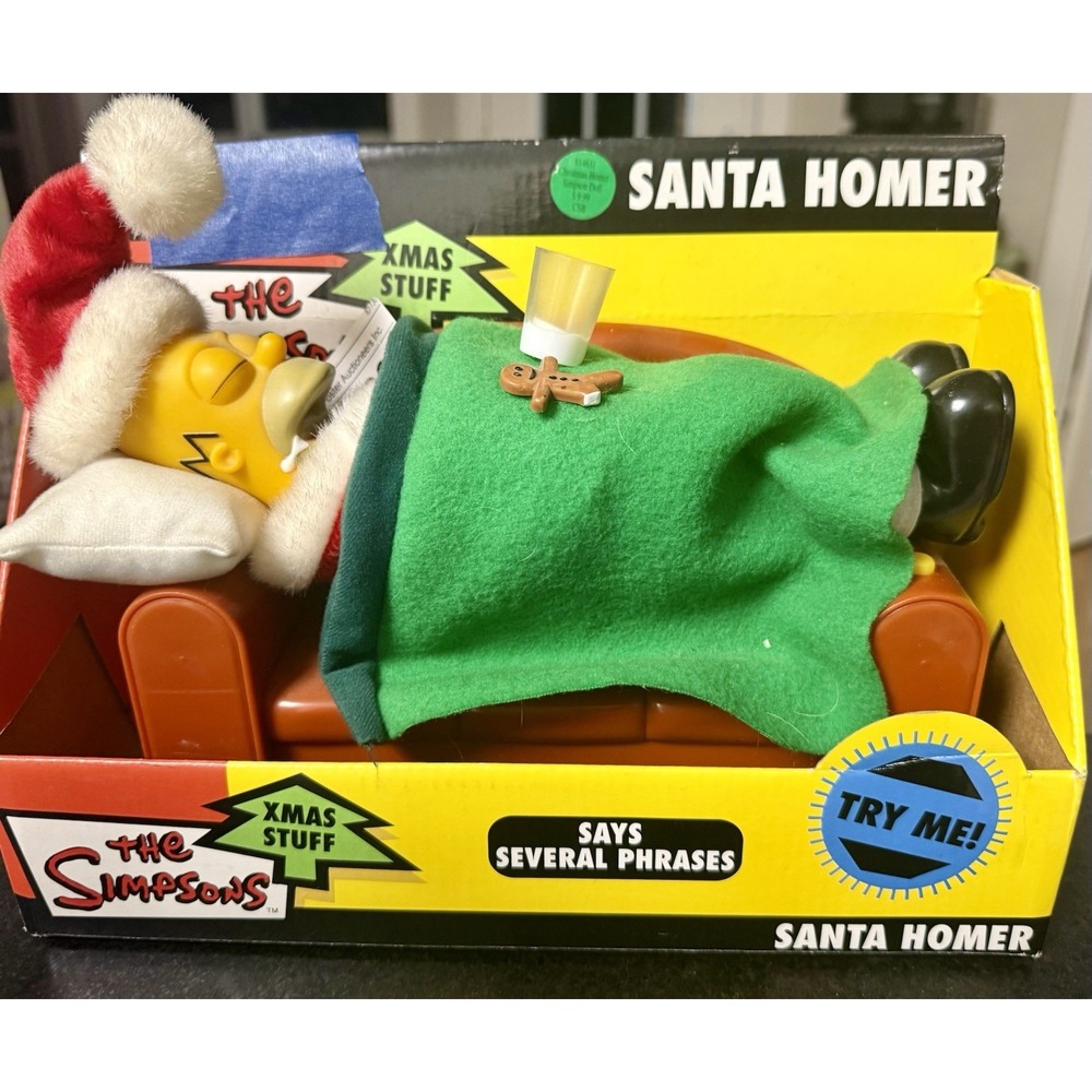 Vintage 2004 The Simpsons Christmas Santa Homer Simpson on Couch Talking Snoring